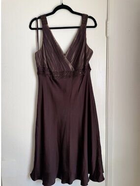 Anne Klein Womens Vintage Brown 100% Silk Beaded Dress Size 14
